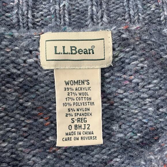 LL BEAN Cable Knit Cardigan Small Blue Wool Button Up Marled Sweater VTG EUC - Picture 6 of 8